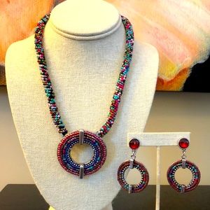 Beaded necklace and earrings set
